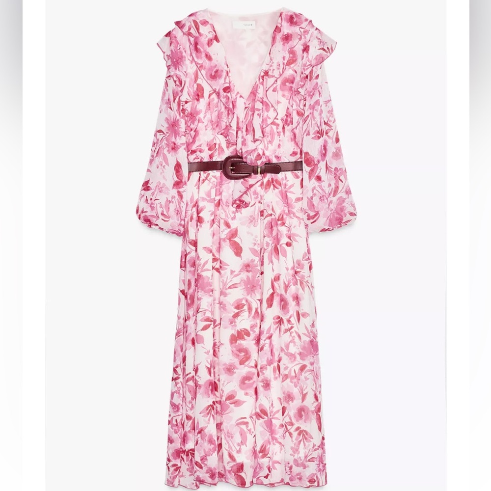 Zara Floral Printed Belted Dress NWT